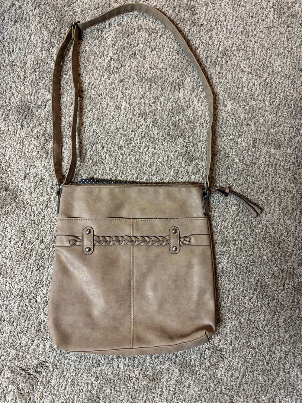 Everyday Taupe Crossbody Bag with Braided Accent